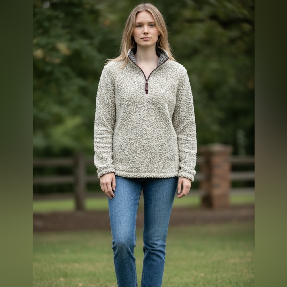 True Grit Cream Sherpa Quarter-Zip Pullover